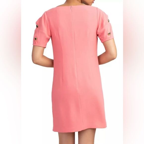 Trina Turk Coral Lemonade Short Sleeve V-Neck Sheath Mini Dress - Picture 2 of 13